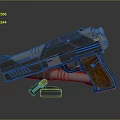 Futuristic Modern Pistol With Silver Metallic Body Wooden Grip Magazine And Ammunition