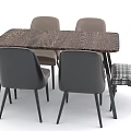 Modern Dining Table Set With Wooden Tabletop Gray And Plaid Pattern Chairs 3d model