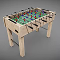 Wooden Foosball Table With Green Playing Surface Red Blue Player Figures And Black Handles