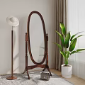 Elegant Wooden Frame Full Length Mirror With Green Plant And Curtain In Living Room