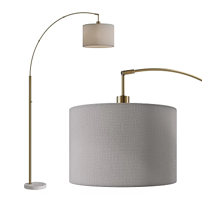 Modern Brass Arched Floor Lamp With Gray Fabric Shade For Living Room 3d model