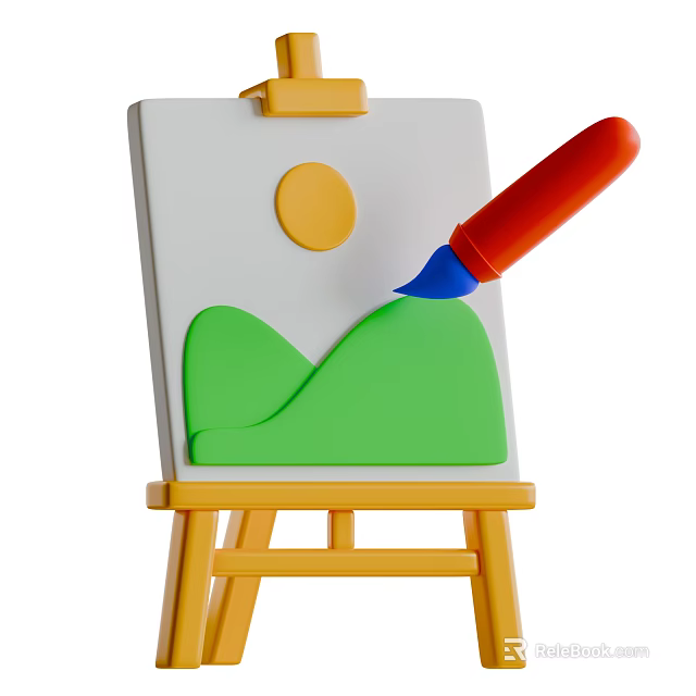 Artistic Decorative Ornament Set With Easel Canvas Board Paintbrush And Sun Mountain Design 3d model 
