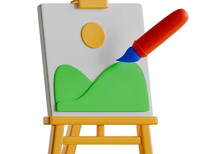 Artistic Decorative Ornament Set With Easel Canvas Board Paintbrush And Sun Mountain Design 3d model