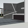 Modern Front Desk Reception Area With Gray Wall White Lines And Company Logo