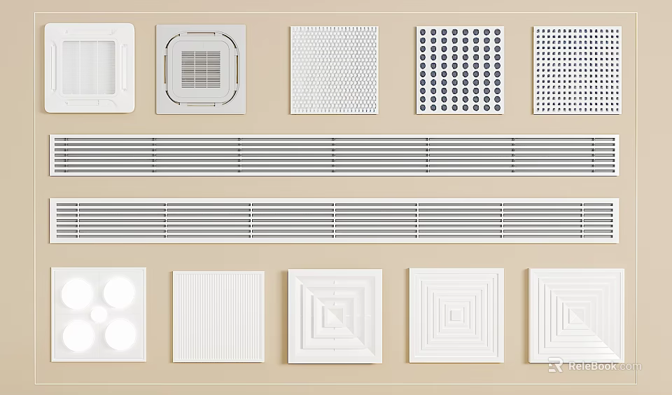 Various Modern Air Conditioner Air Vents With Different Grid Patterns and Styles 3d model 