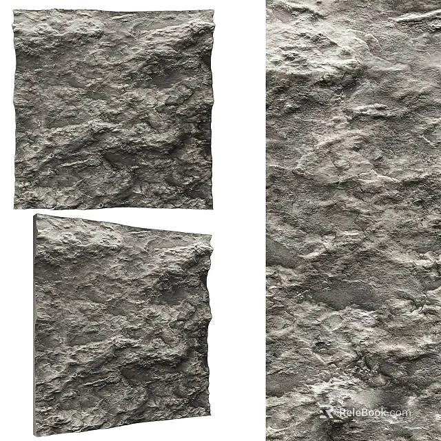 Gray Natural Stone Background Wall With Rough Surface Texture And Three Panel 3d model 