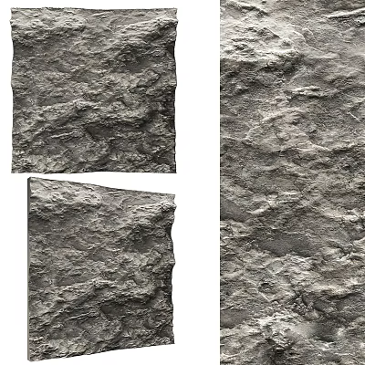 Gray Natural Stone Background Wall With Rough Surface Texture And Three Panel 3d model