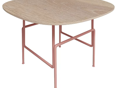 Modern Wooden Top Coffee Table with Pink Metal Cross Legs Design 3d model