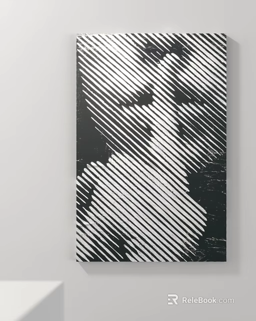 Modern Entryway Console Cabinet With Side Storage And Black White Striped Wall Art 3d model 
