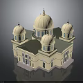 Light Colored Multiple Dome Building Exterior With Green Roof And Windows