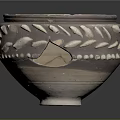 Ceramic Pot Sculpture Carving With Leaf And Dot Patterns And Broken Artistic Details