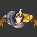 Bald Game Movie Character 3D Model With Big Mustache Purple Armor Golden Accents And Orange Pants