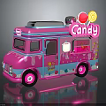 Pink Candy Truck With Playful Lollipop Decorations On Top And Colorful Details