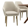Elegant Dining Table Set With Round Wooden Top And Beige Upholstered Chairs