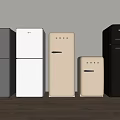 Retro Style Refrigerators and Freezers in Various Colors and Sizes Displayed Neatly