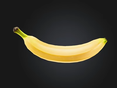 Fresh Yellow Banana with Green Stem and Black Tip on Black Background 3d model