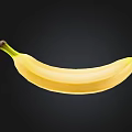 Fresh Yellow Banana with Green Stem and Black Tip on Black Background