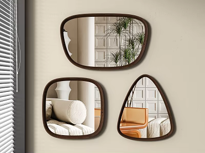 Decorative Wall Mirrors With Wooden Frames Reflecting Living Room Decor 3d model