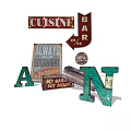 Vintage Decorative Ornament Set With Cuisine Bar Signs Always Afternoon Letters And My Girl My Pride Plaques