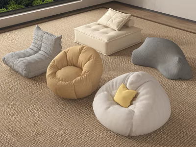 Comfortable Bean Bag Chairs In Multiple Colors And Shapes For Living Room Floor Setting 3d model
