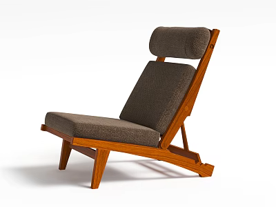Modern Wooden Frame Leisure Chair With Gray Cushion And Geometric Design 3d model