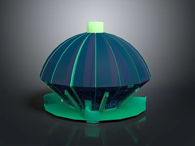 Dome Shaped Decorative Object With Blue Stripes Green Base And Yellow Lid 3d model
