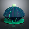 Dome Shaped Decorative Object With Blue Stripes Green Base And Yellow Lid