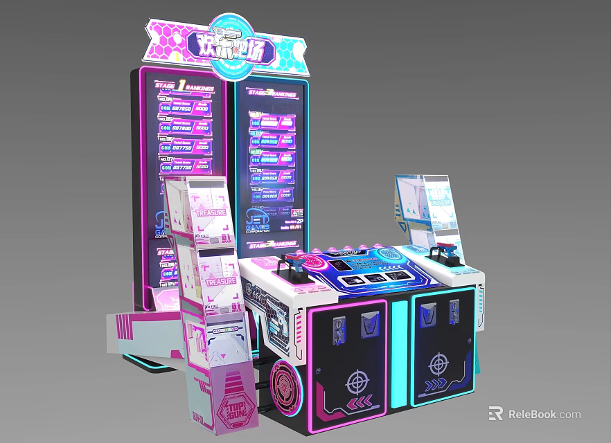 Vibrant Modern Arcade Entertainment Appliances With Neon Lights Control Panels And Gaming Screens 3d model 