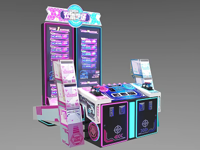 Vibrant Modern Arcade Entertainment Appliances With Neon Lights Control Panels And Gaming Screens 3d model