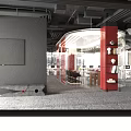 Modern Public Office Space With Red Curved Partitions Glass Walls And Open Layout