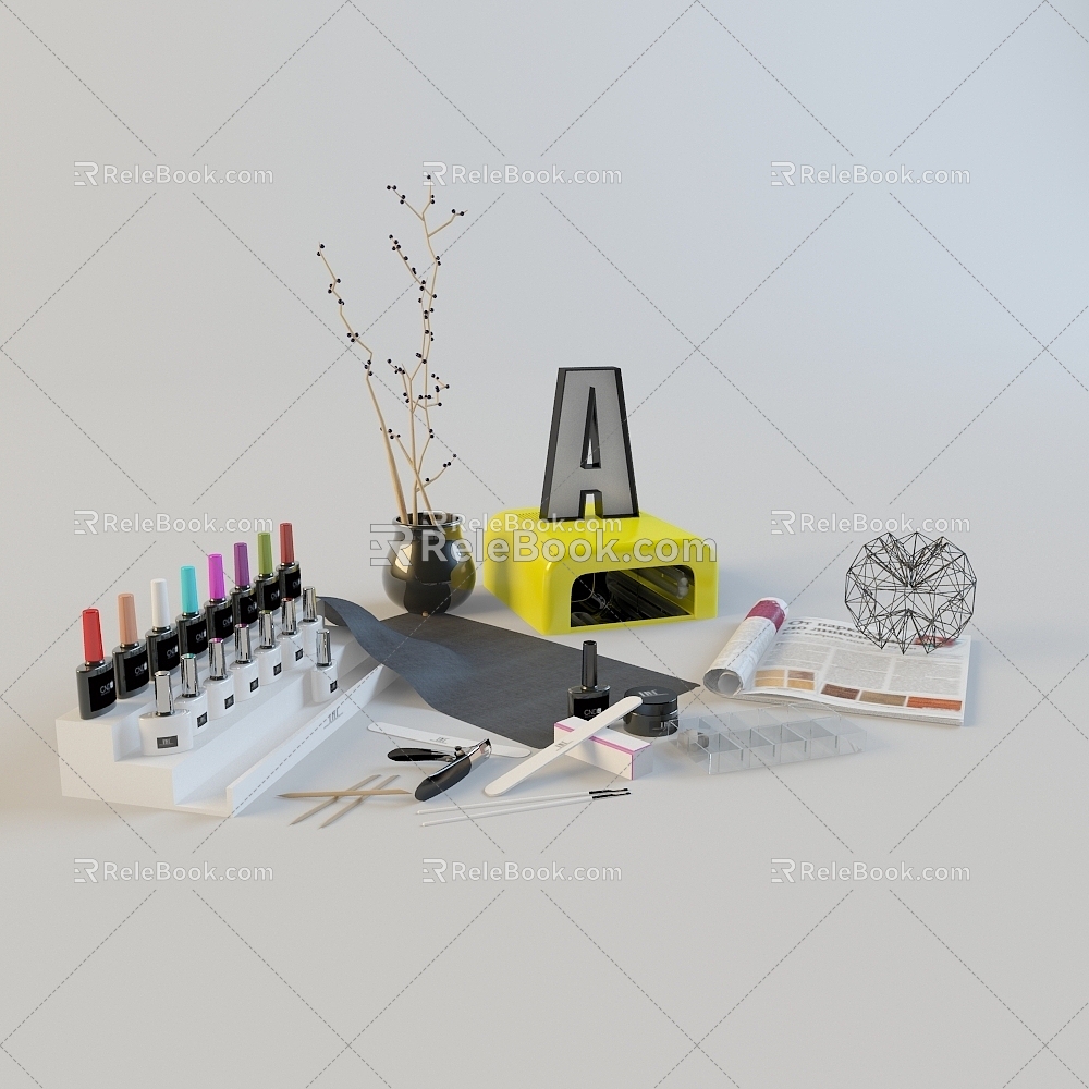 Ornaments Accessories Nail Polish Books Vase Scissors 3d model