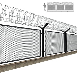 Industrial fence barbed wire 3d model