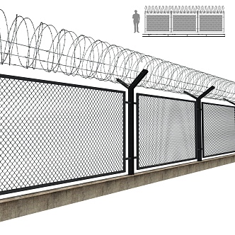 Industrial fence barbed wire 3d model