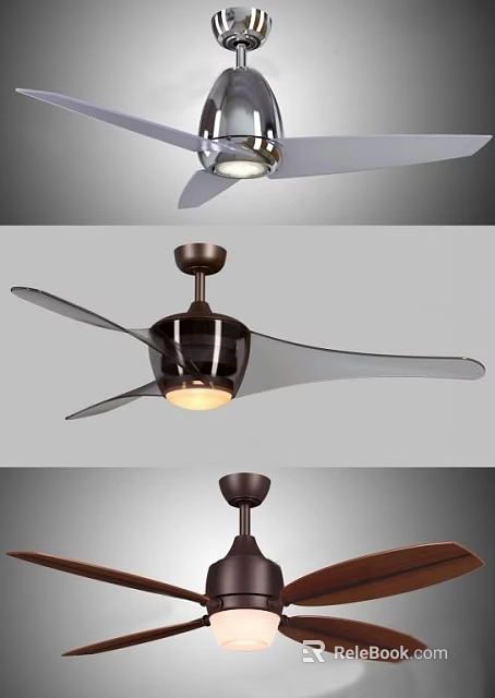 Modern Air Conditioning Fan With Dark Brown Blades And Ceiling Light 3d model 