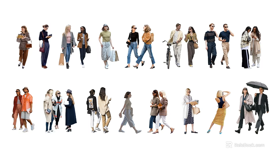 Diverse Group of Stylish People with Casual Outfits and Accessories Walking Together 3d model 
