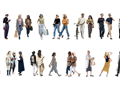 Diverse Group of Stylish People with Casual Outfits and Accessories Walking Together 3d model