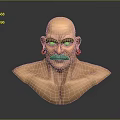 Game Movie Character Bald Head With Thick Eyebrows Mustache Earrings 3D Model Bust