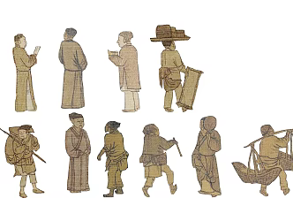 Chinese-style Qingming Shanghe City Figure Painting 3d model