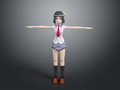 Girl In School Uniform With White Shirt Red Tie And Outstretched Arms 3d model
