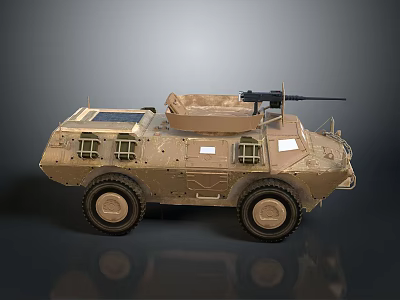 Military Khaki Tank With Turret Mounted Machine Gun And Large Wheels 3d model