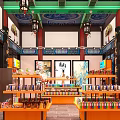 Chinese Traditional Specialty Store With Lanterns Carved Doors Shelves Full Of Goods Green Decor And Lights