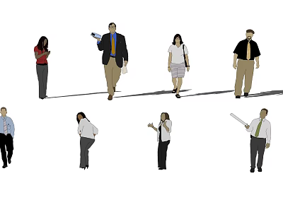 Group of Business People Standing in Various Poses Holding Documents and Mobile Phones 3d model