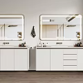 White Double Bathroom Vanity Cabinet With Lighted Mirrors Drawers And Countertop