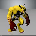 Muscular Yellow Mythical Creature Character With Red Claws Tiger Stripes And Horns