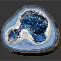 Natural Agate Slice With Blue Purple Druzy Crystals White Brown Edges Black Background Reflection