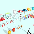 Essential Beach Sports Equipment Including Beach Chairs Umbrellas Life Rings Surfboards And Float Boards