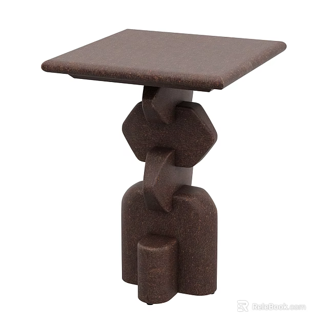 Modern Unique Wooden Brown Coffee Table With Interlocking Geometric Sculptural Base 3d model