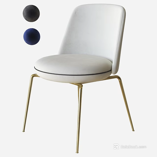 Modern White Upholstered Single Chair With Gold Metal Legs And Decorative Spheres 3d model 