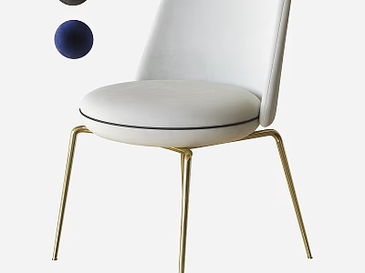 Modern White Upholstered Single Chair With Gold Metal Legs And Decorative Spheres 3d model