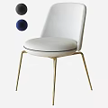 Modern White Upholstered Single Chair With Gold Metal Legs And Decorative Spheres